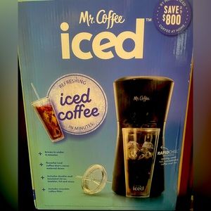 NIB Mr. Coffee Iced Coffee Maker Black W/22oz. Dbl Wall Tumbler Lid Straw
